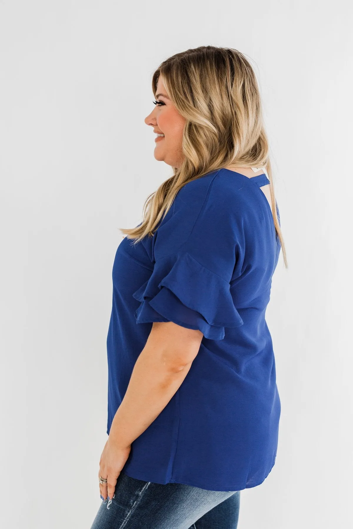 Show Me The Way Ruffle Sleeve Blouse- Royal Blue