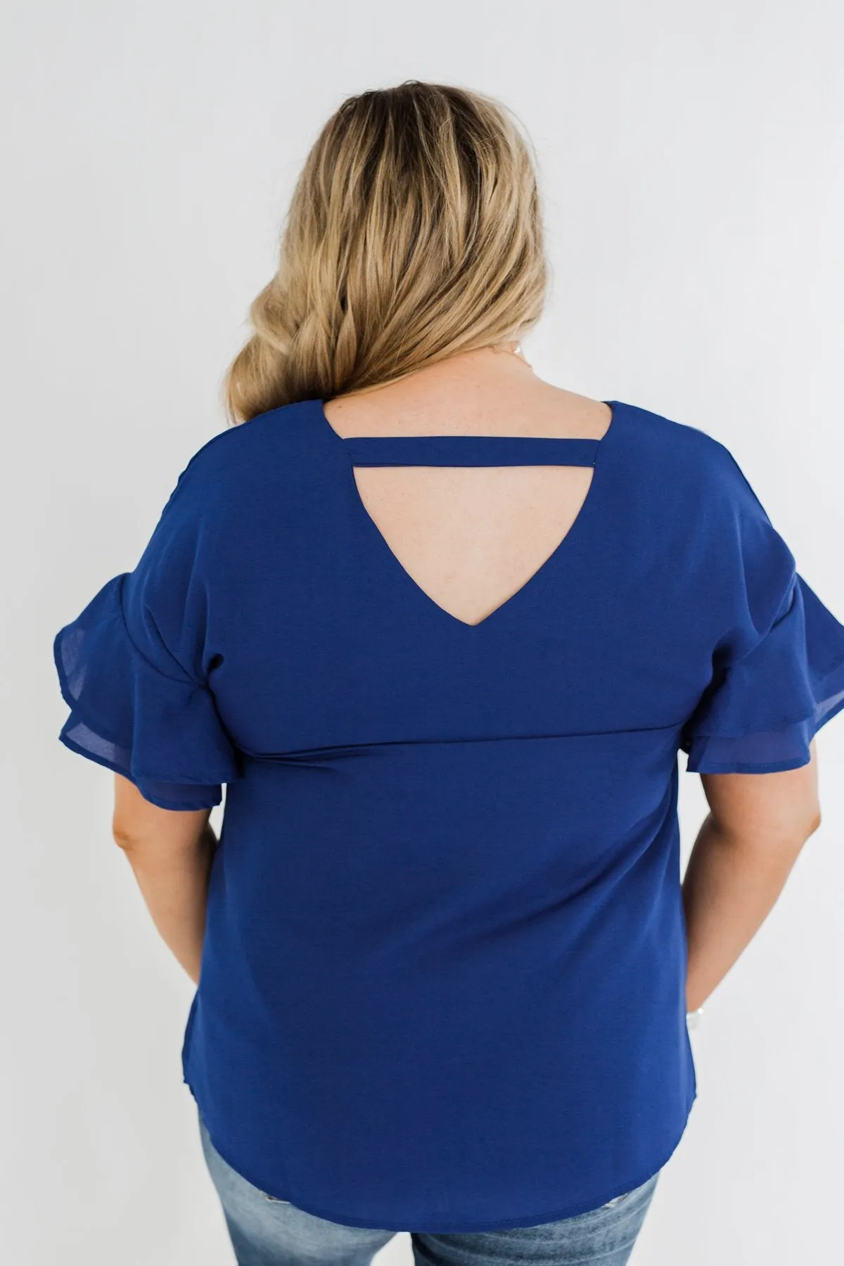 Show Me The Way Ruffle Sleeve Blouse- Royal Blue