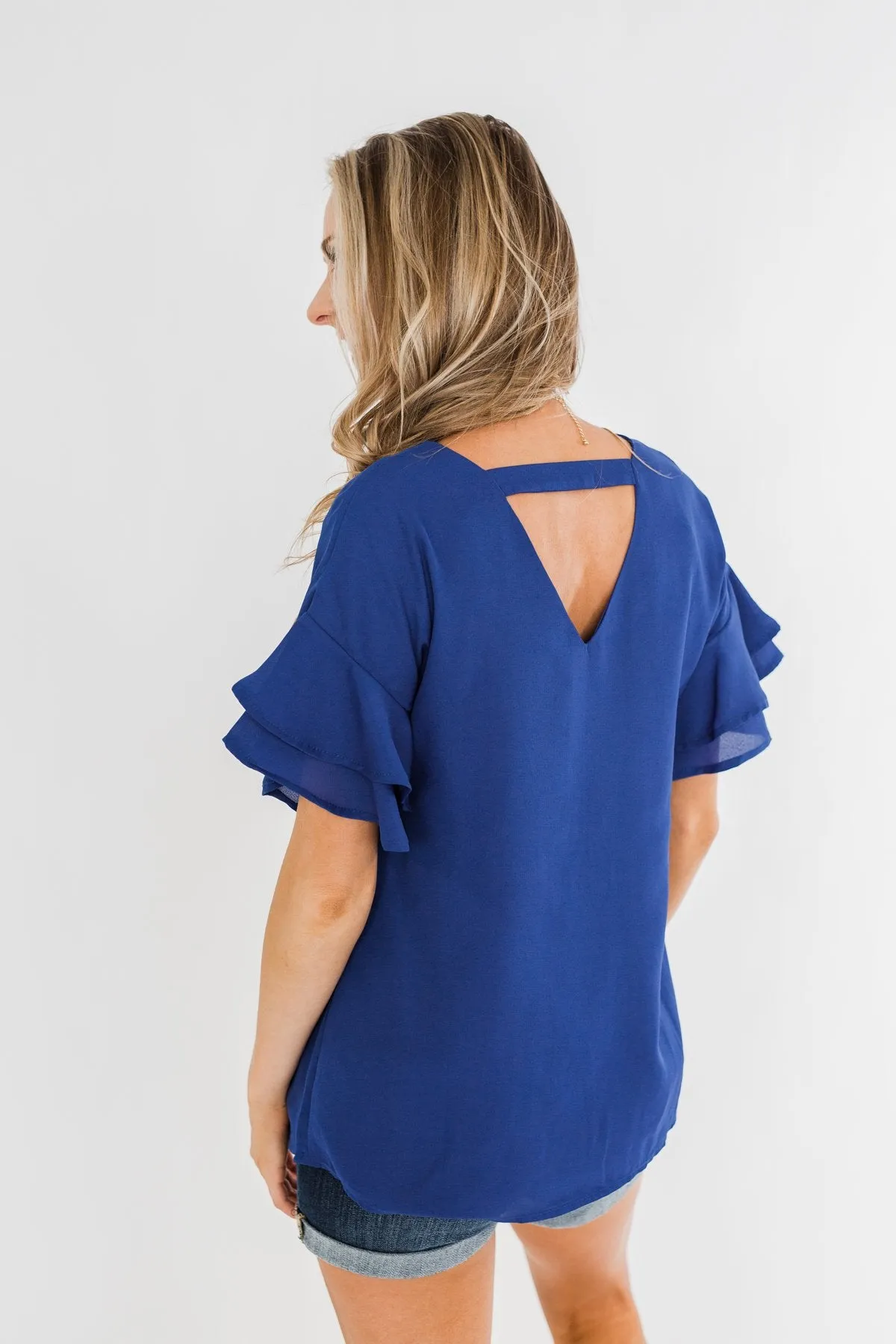 Show Me The Way Ruffle Sleeve Blouse- Royal Blue