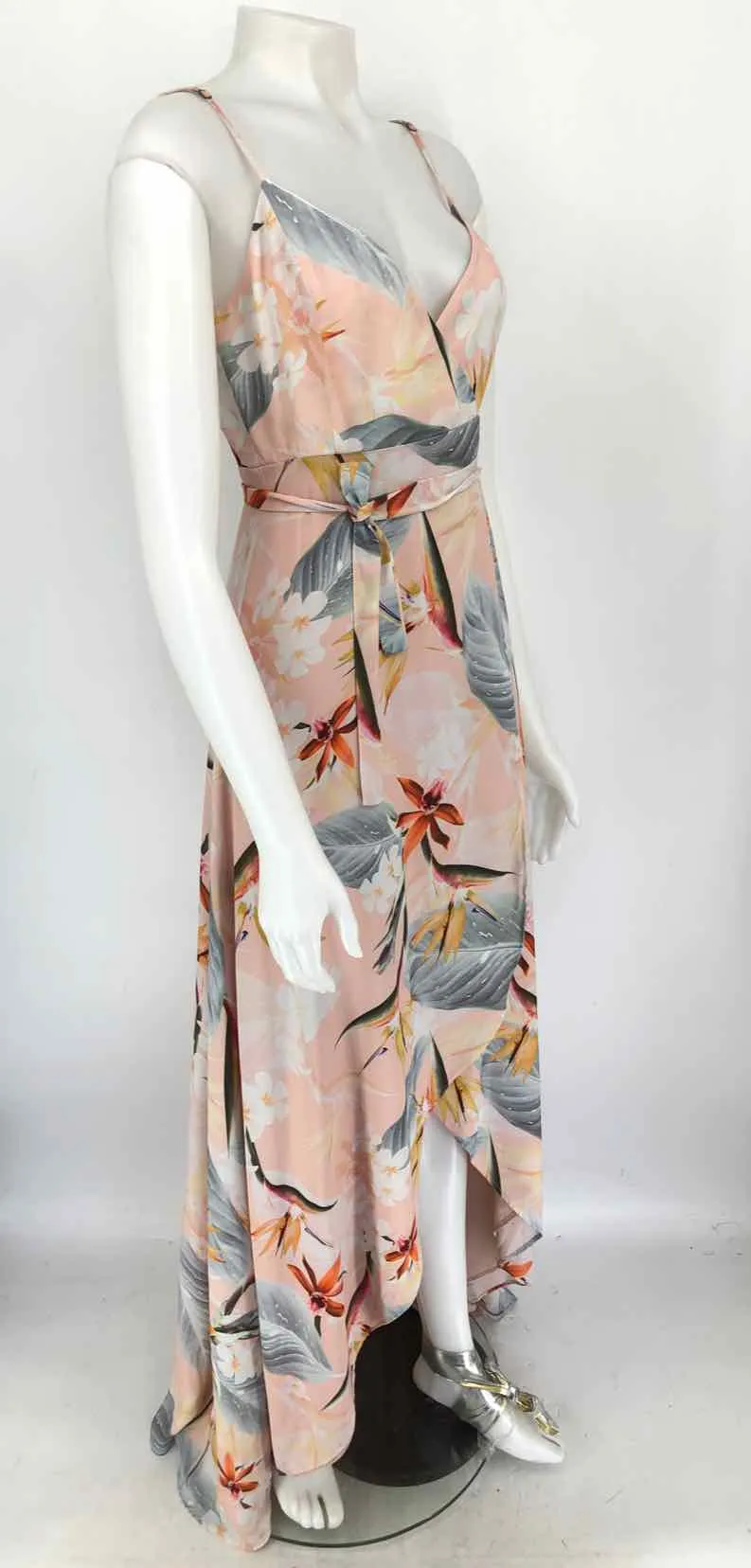 SHOW ME YOUR MUMU Peach Gray Floral Wrap Size X-SMALL Dress