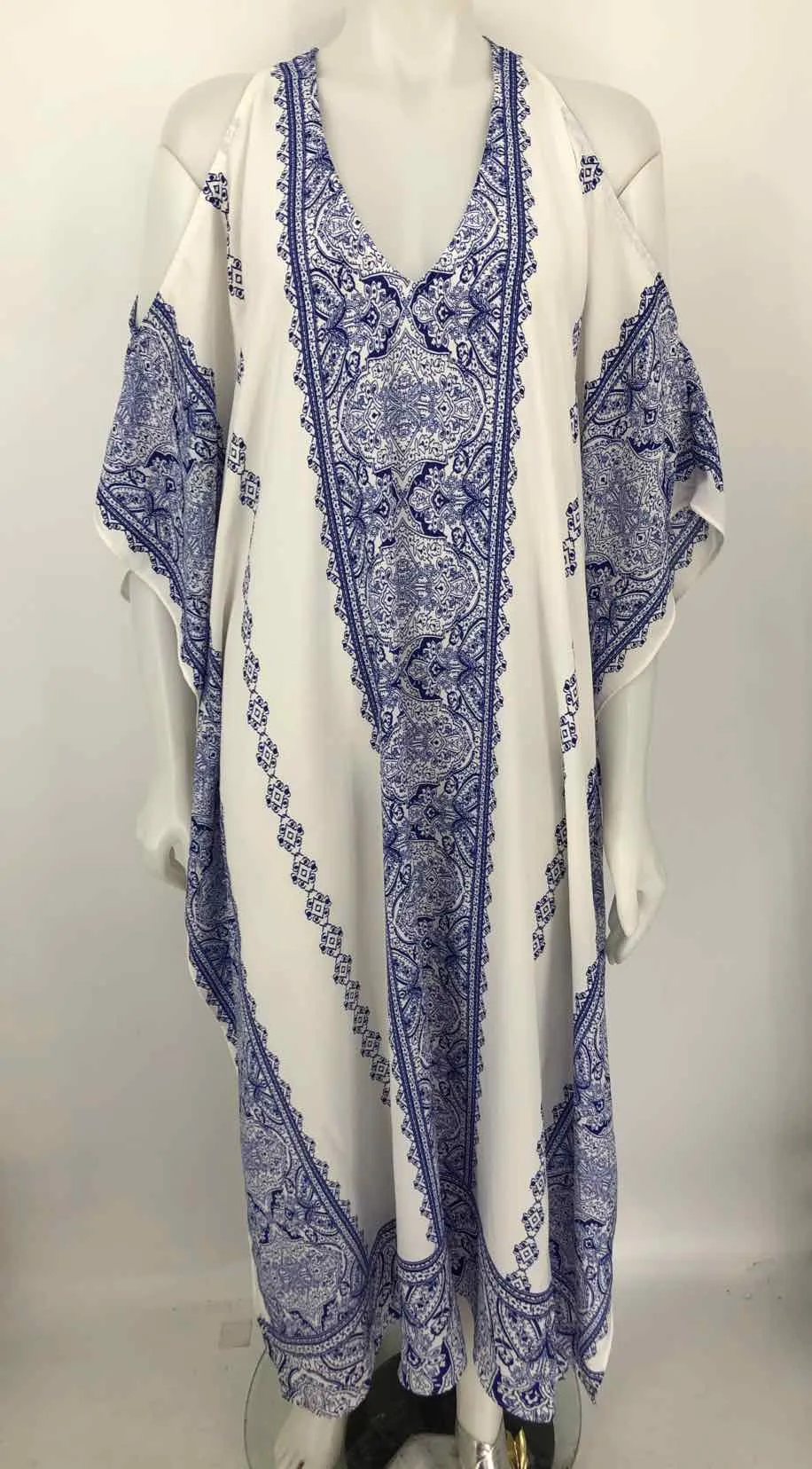 SHOW ME YOUR MUMU White Blue Print Cold Shoulder Size X-SMALL Dress