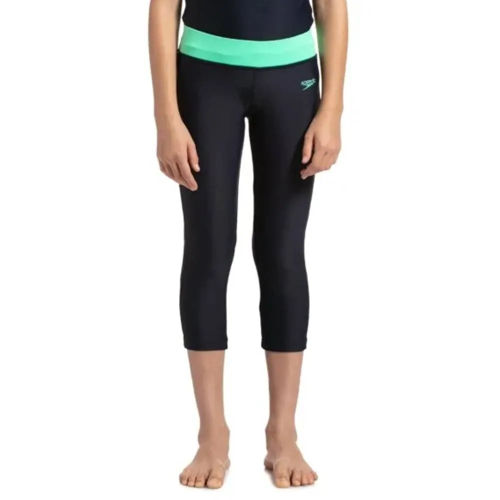 Speedo Girl's Active Swim Capri (True Navy/Green Glow)