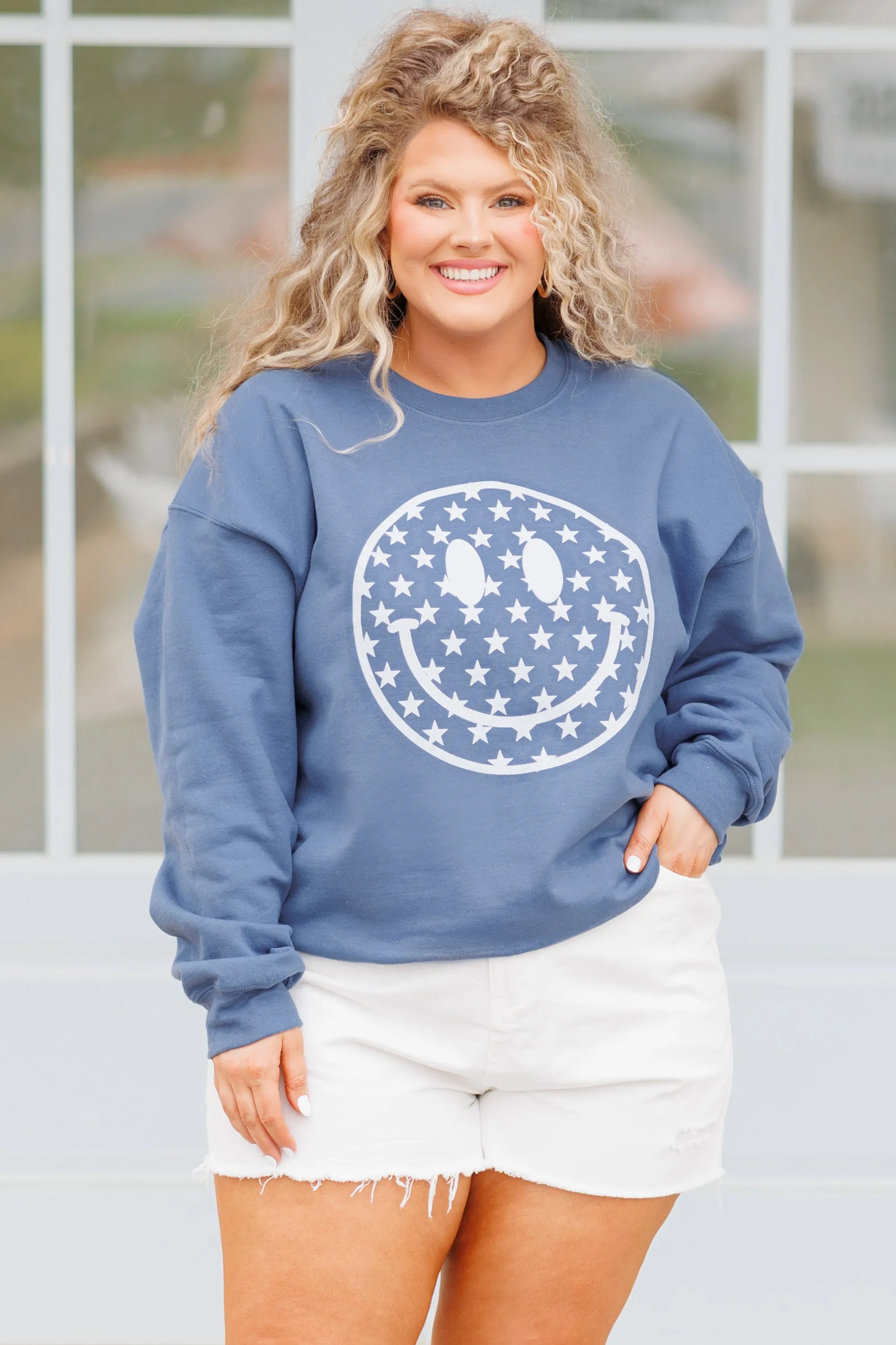 Stars Got Me Smiling Sweatshirt, Indigo