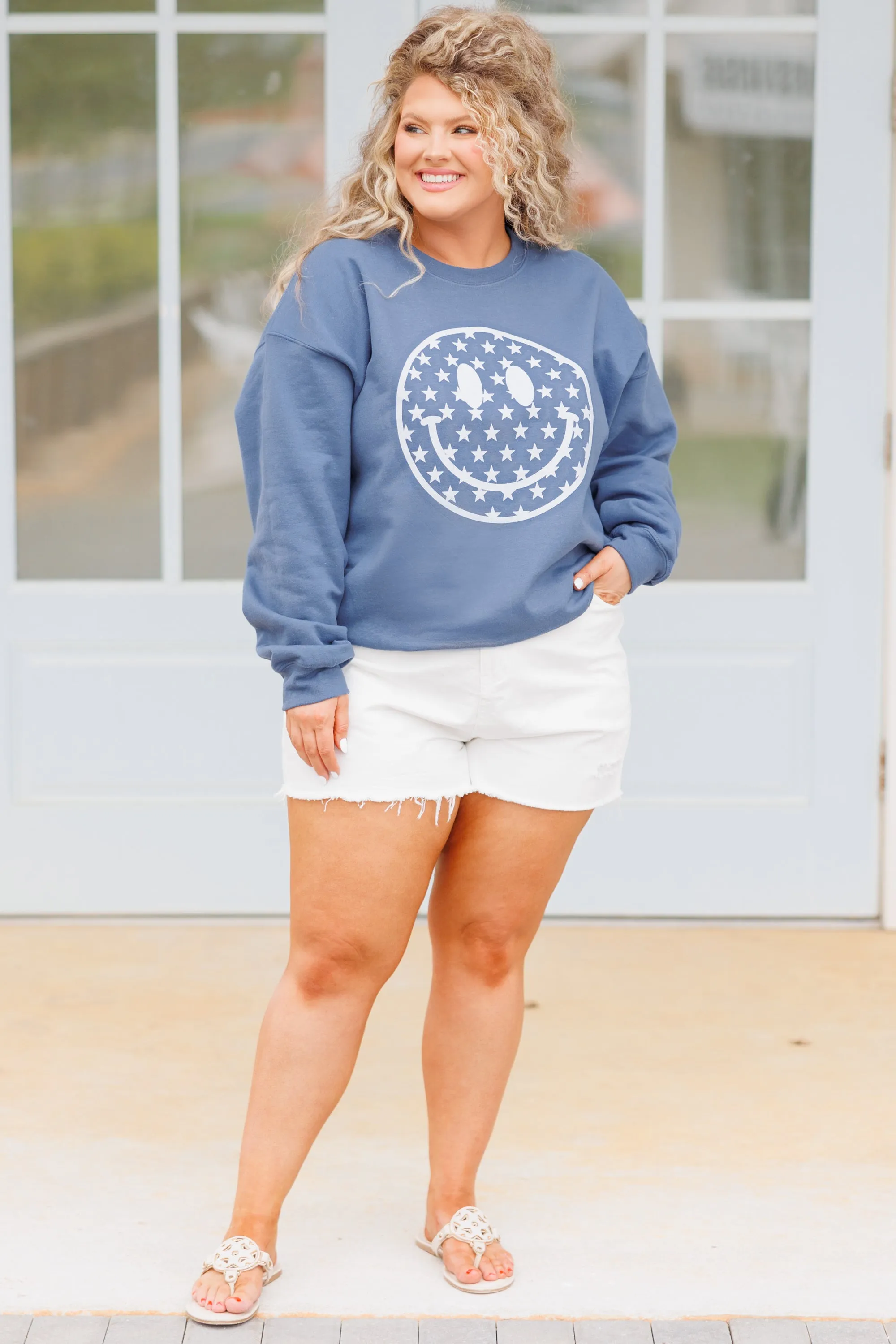 Stars Got Me Smiling Sweatshirt, Indigo