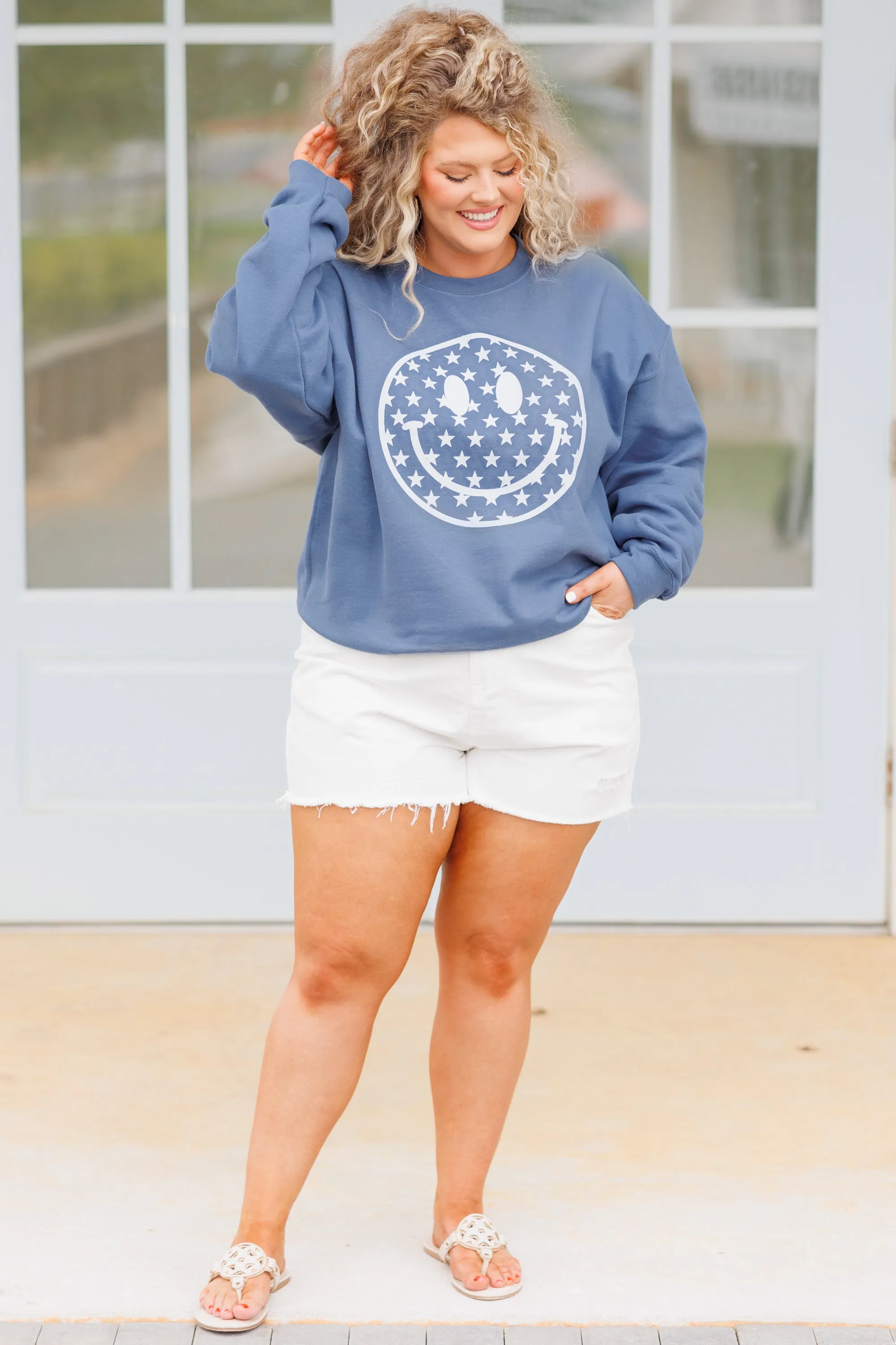 Stars Got Me Smiling Sweatshirt, Indigo