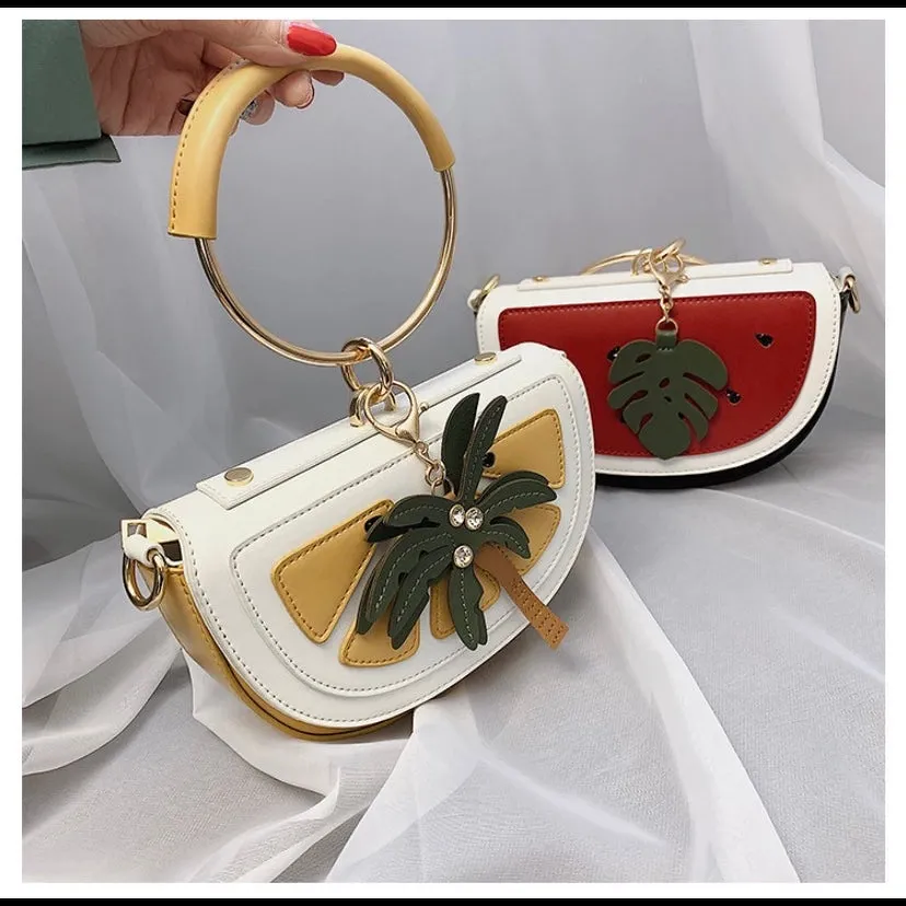 Summer New Female Bag PU Leather Women Bag Cute Fruit Packet Chain