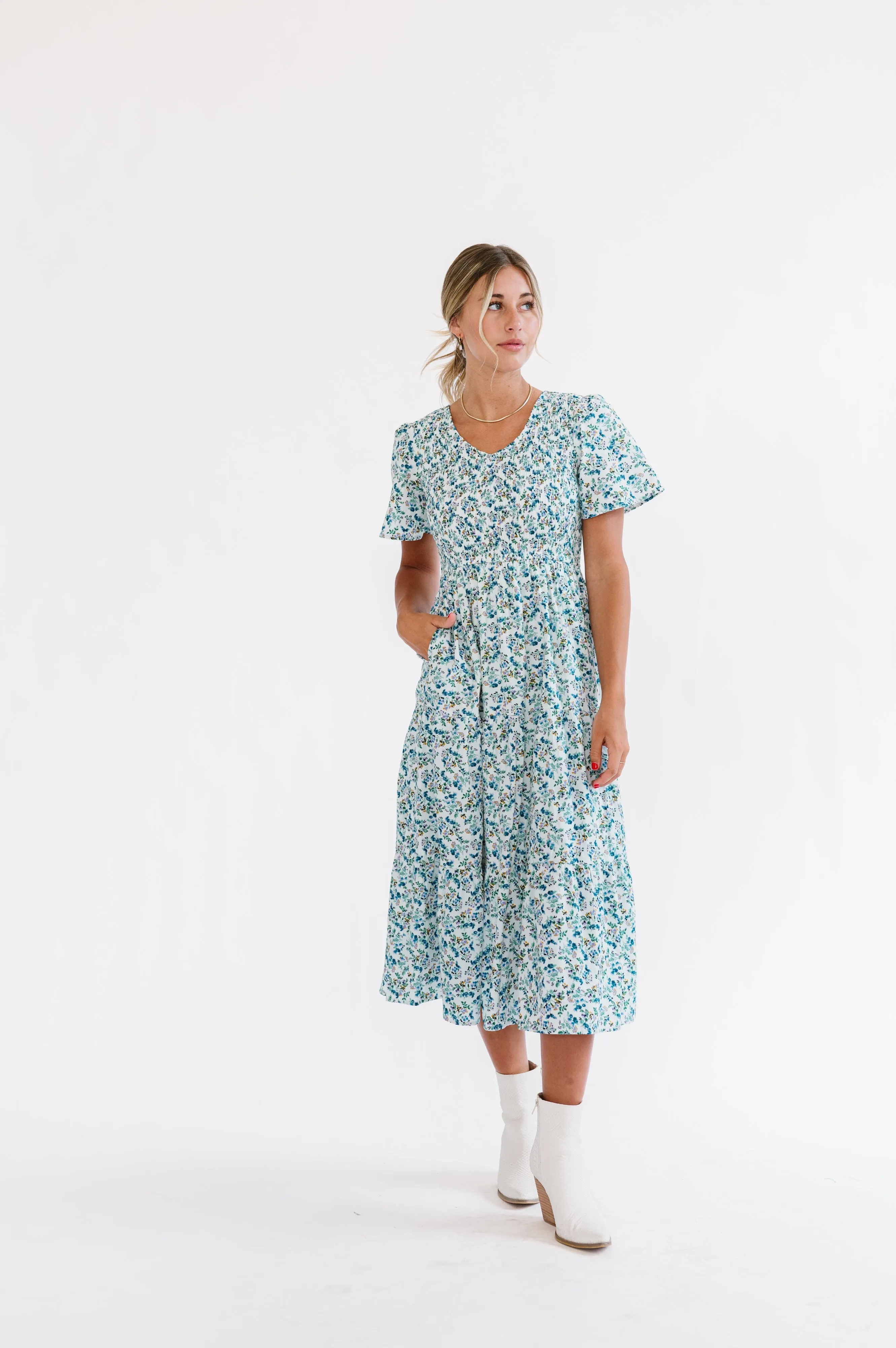 Tayla Ivory Blue Midi Dress