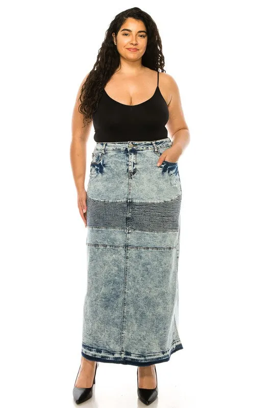 Teresa Ribbed Long Jean Skirt- Sand Blast