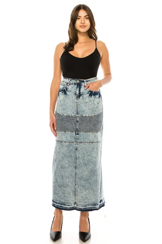 Teresa Ribbed Long Jean Skirt- Sand Blast