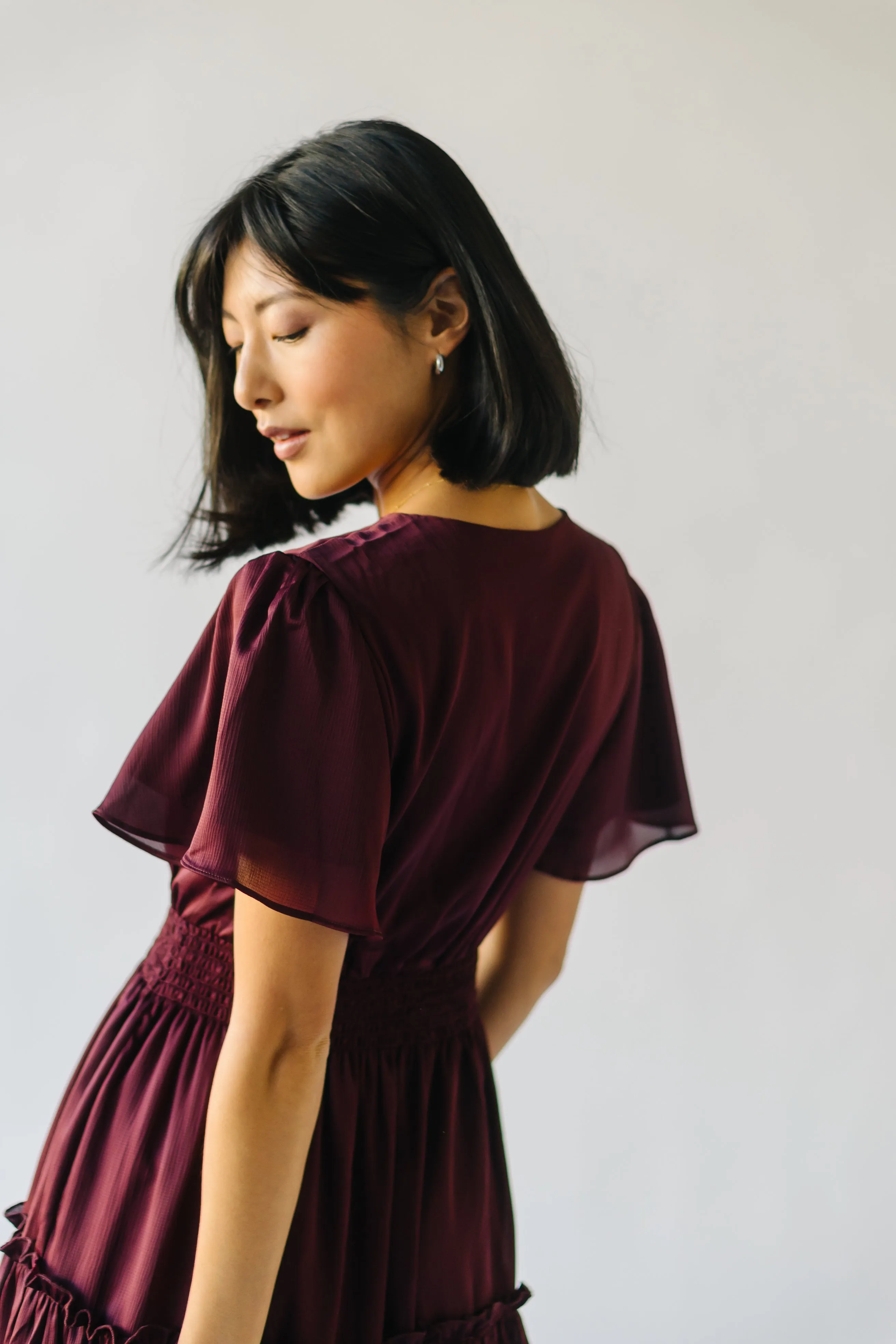 The Bicknell Tiered Midi Dress in Burgundy