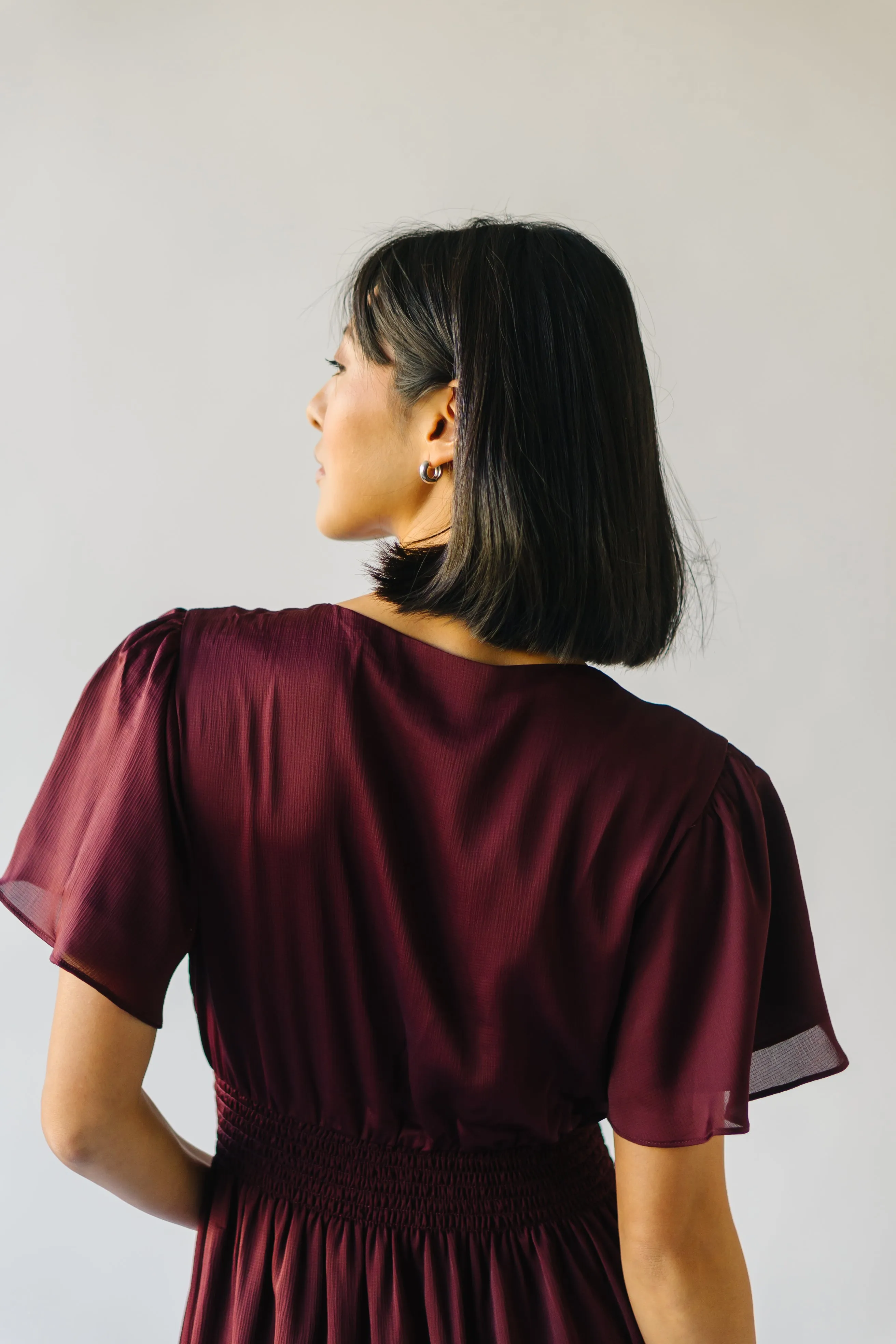 The Bicknell Tiered Midi Dress in Burgundy