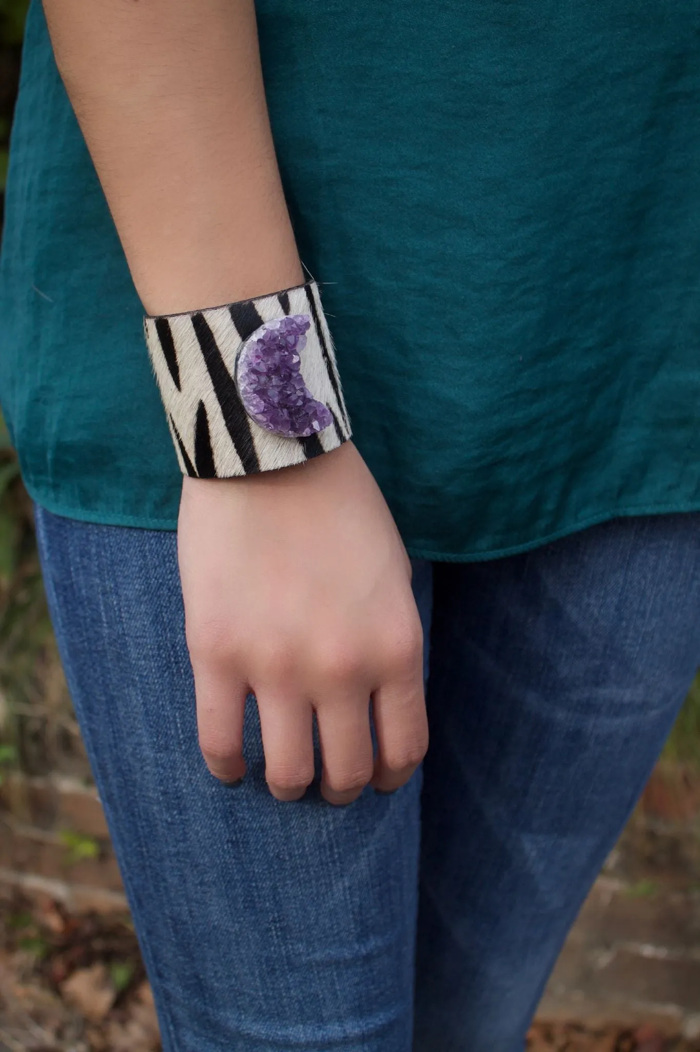 The Chasity Black and White Druzy Moon Cuff Collection