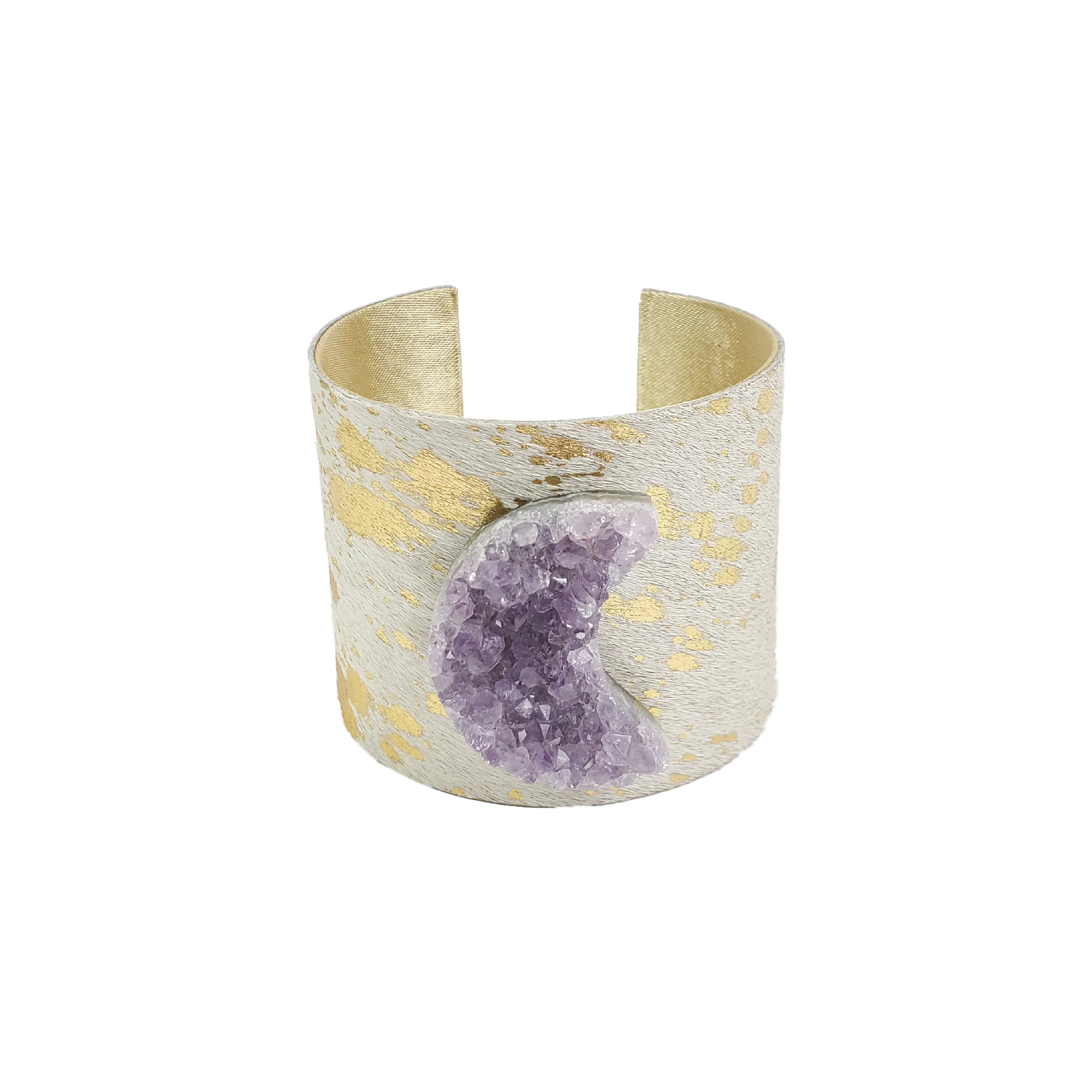 The Harlow Cream and Gold Cowhide Cuff Collection