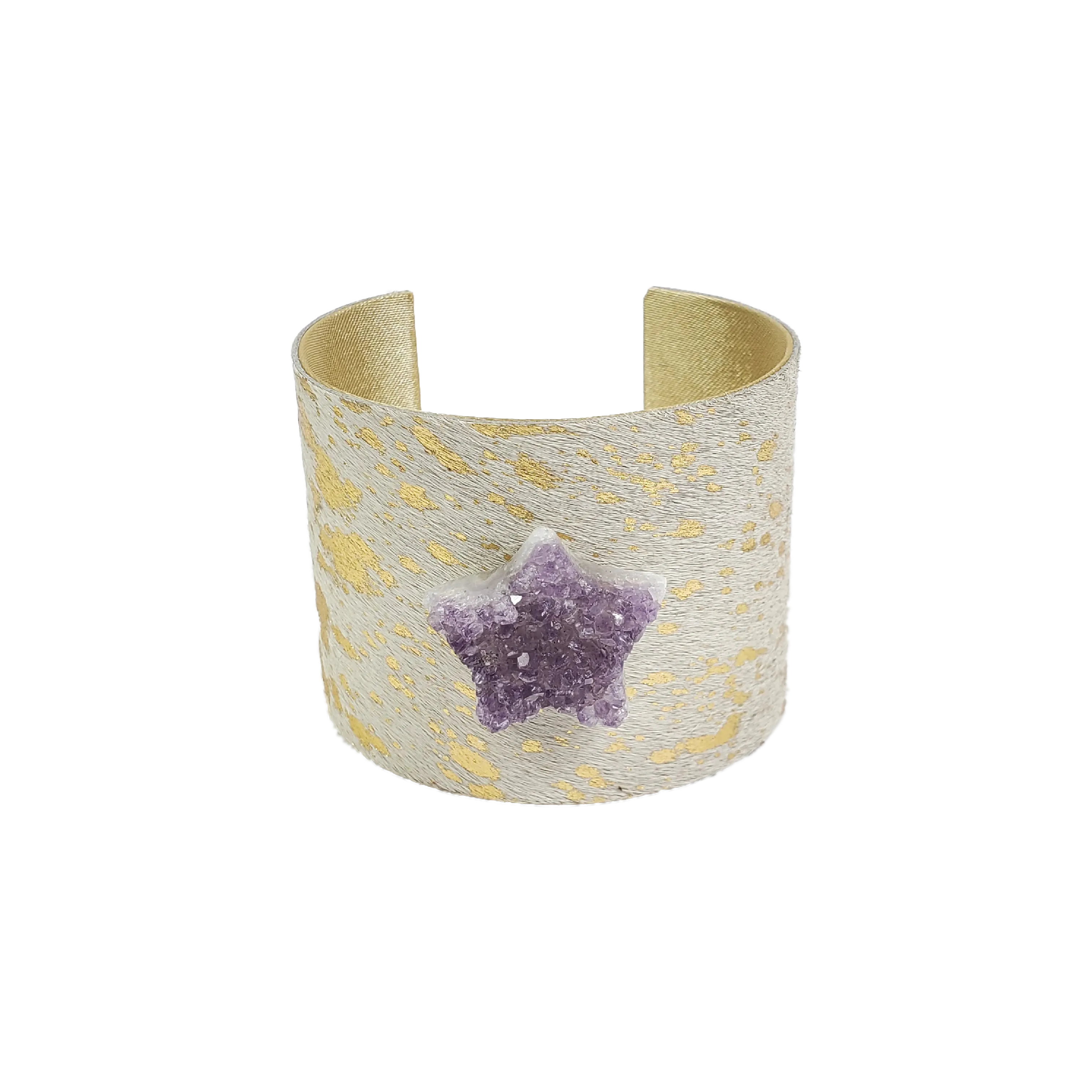 The Harlow Cream and Gold Cowhide Cuff Collection