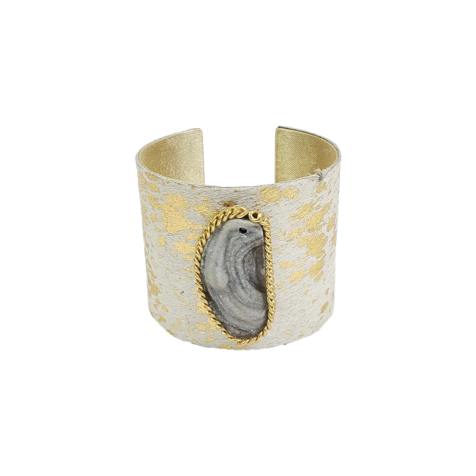 The Harlow Cream and Gold Cowhide Cuff Collection