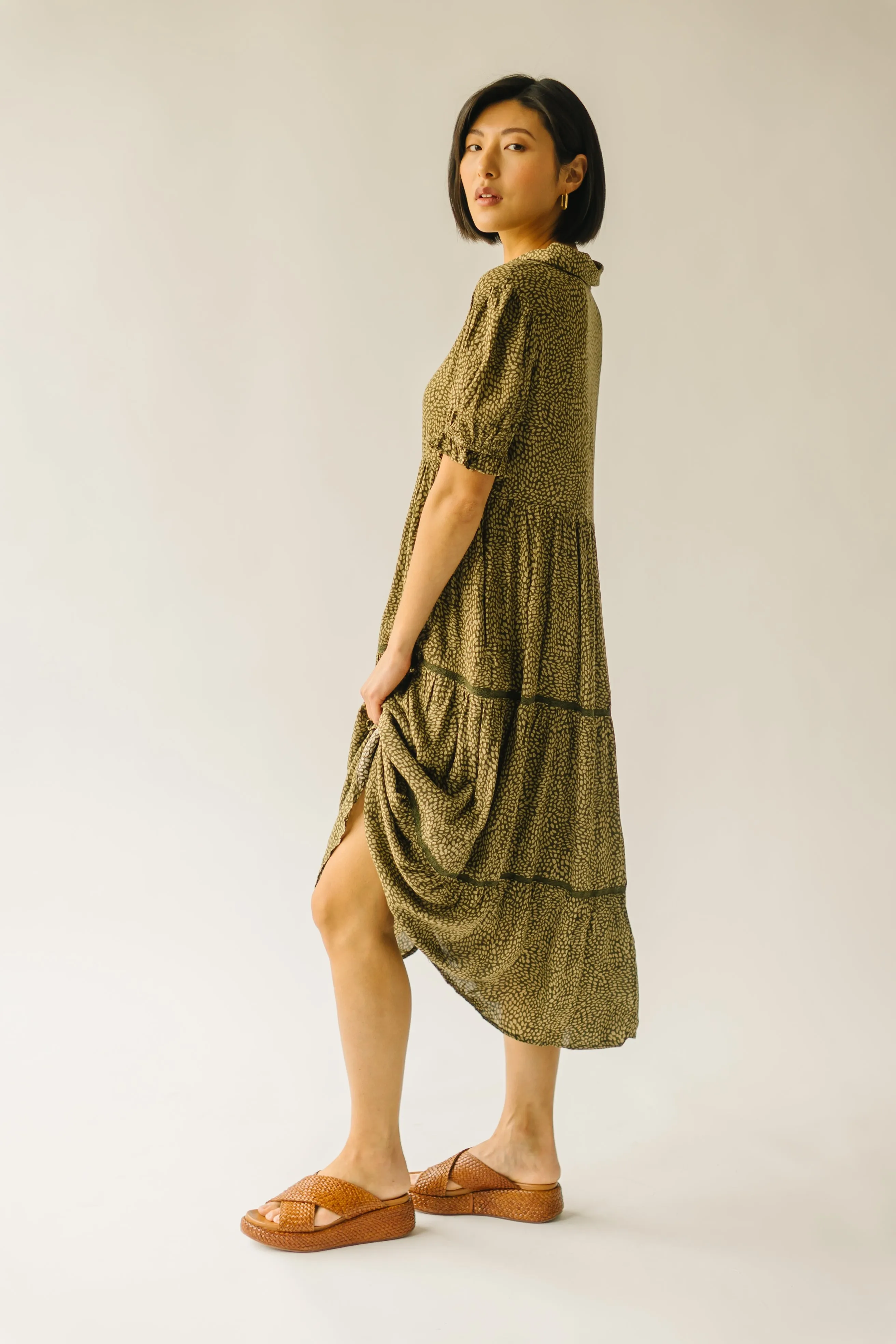 The Willden Tiered Midi Dress in Olive