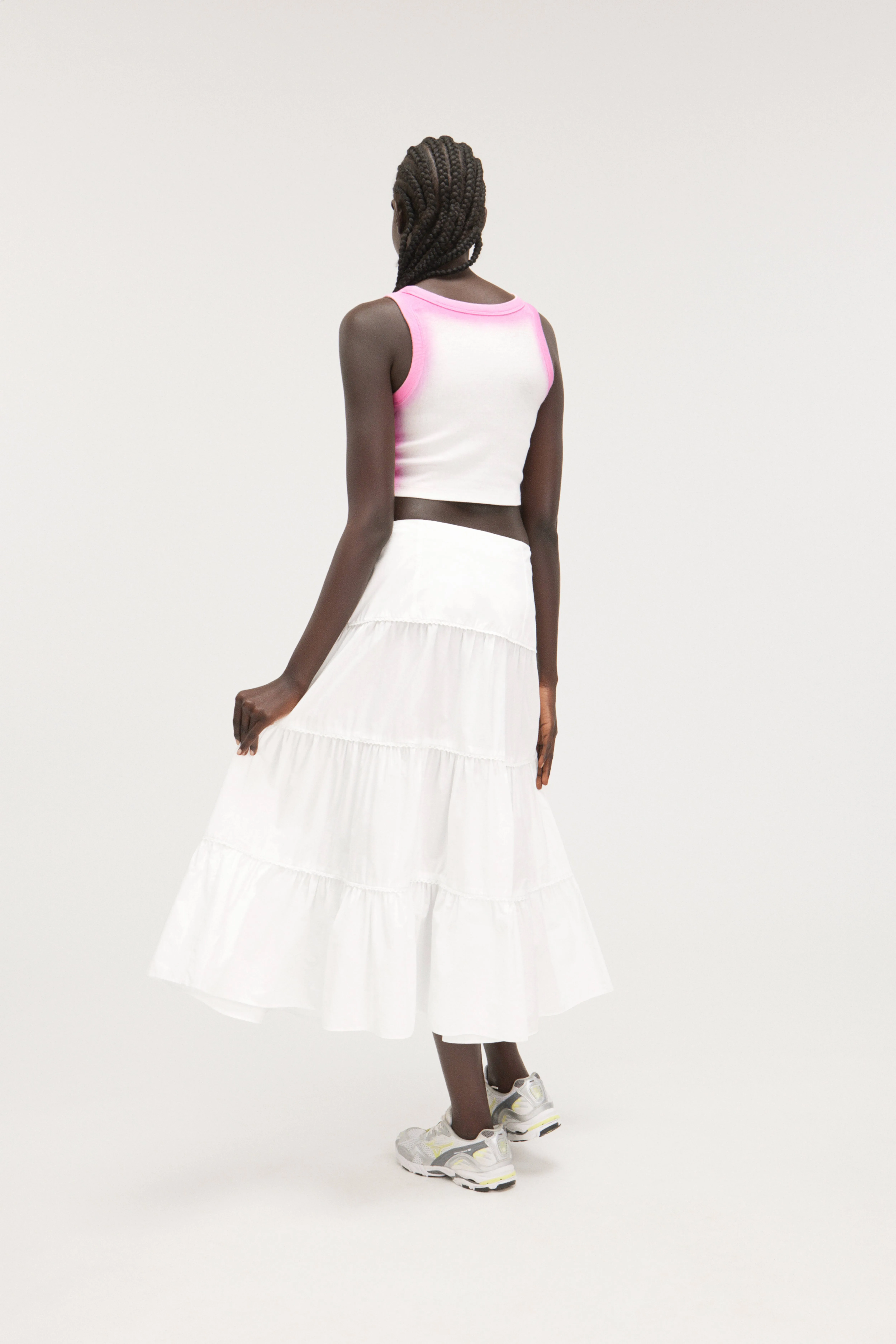 Tiered Midi Poplin Skirt - Low waist - Midi - White - Ladies | H&M GB