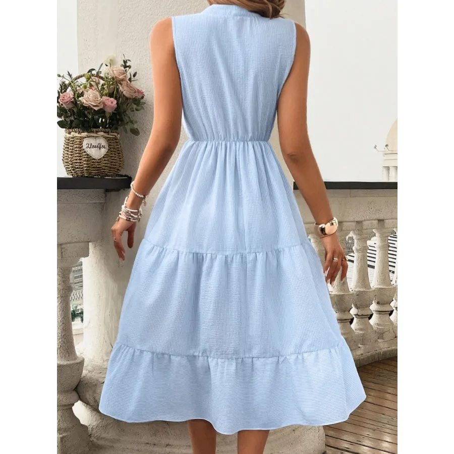 Tiered Notched Sleeveless Midi Dress