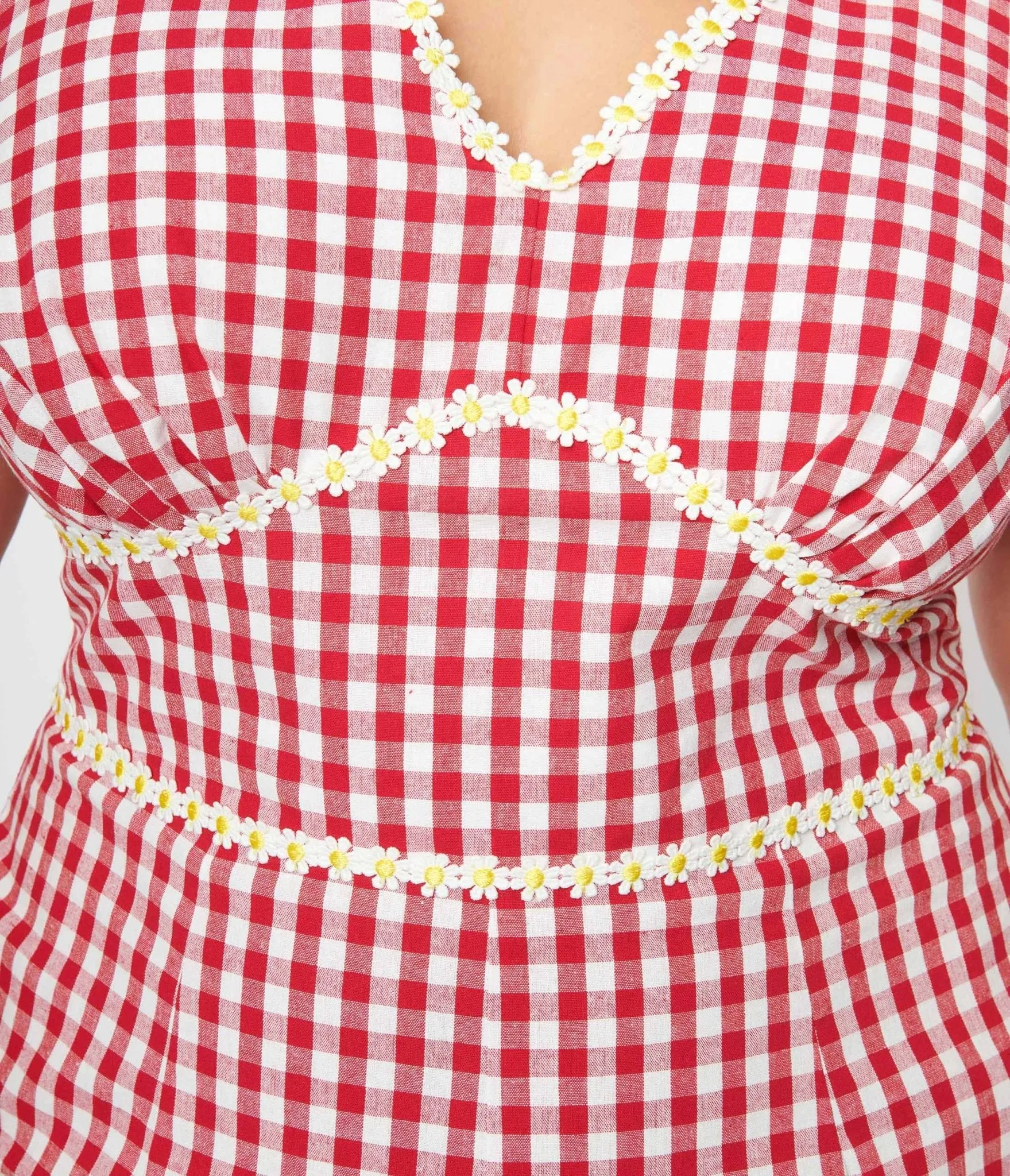 Unique Vintage Plus Size 1940s Red Gingham & Daisy Romper