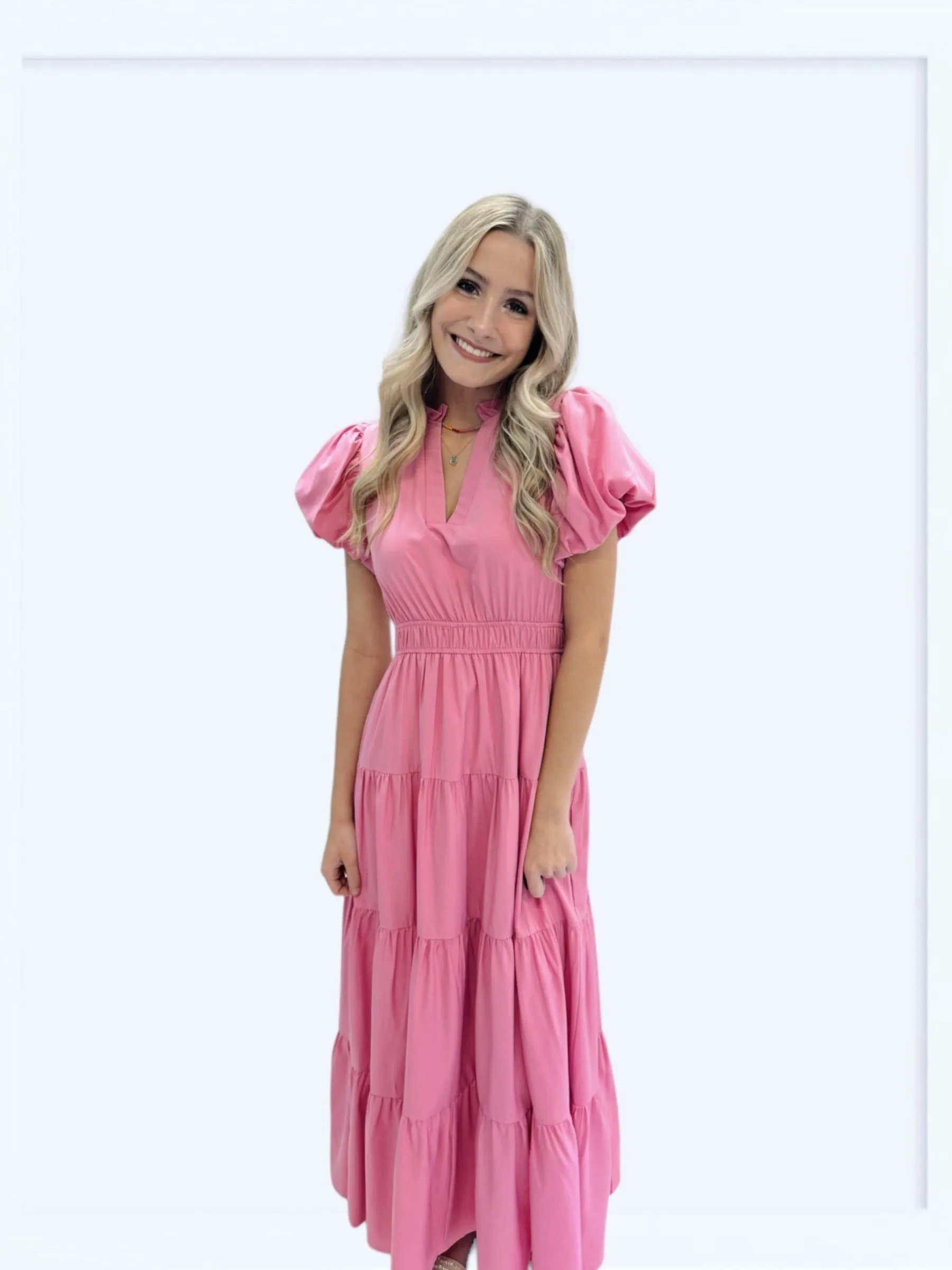 V-Neck Tiered Midi Dress