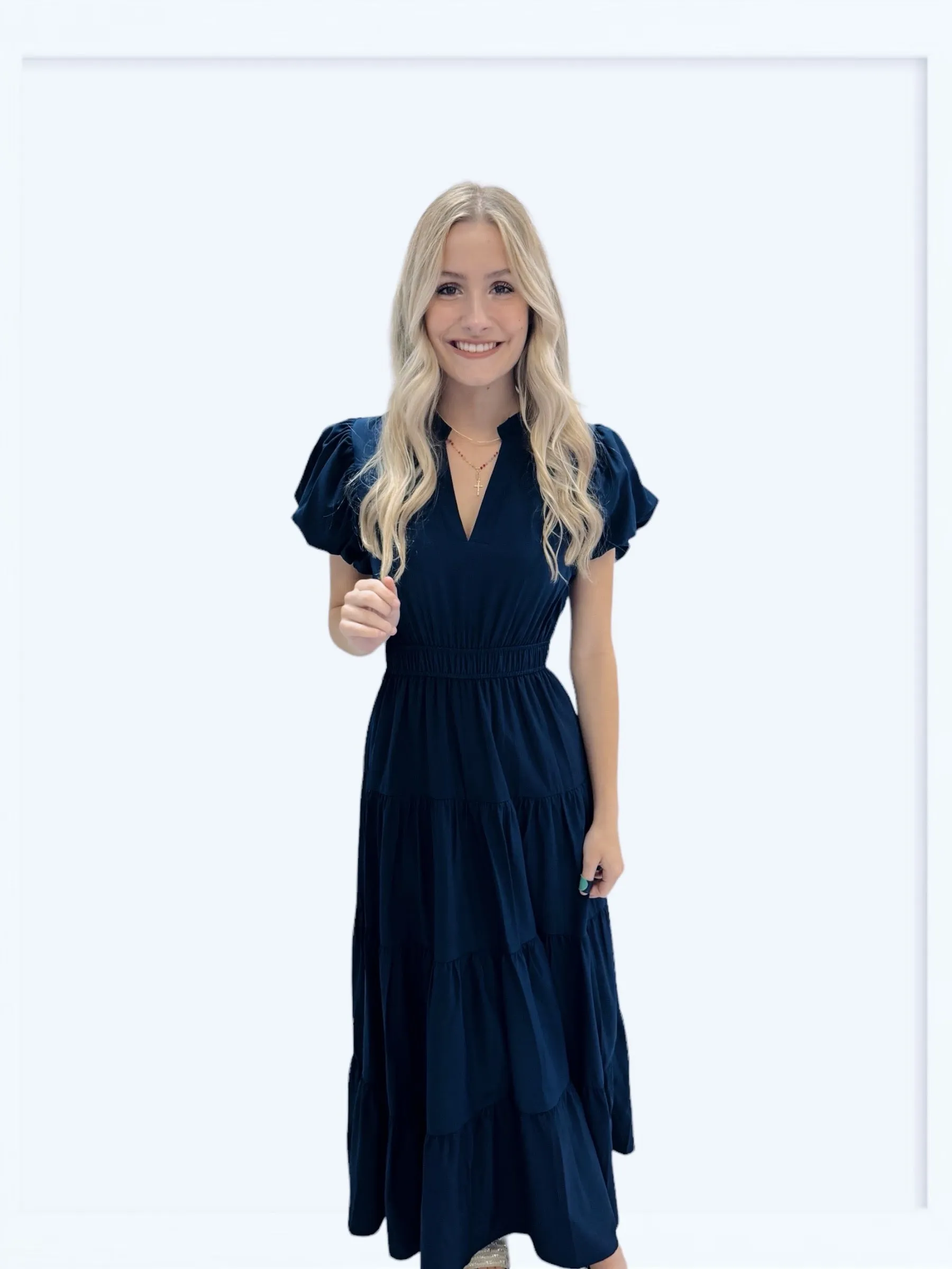 V-Neck Tiered Midi Dress