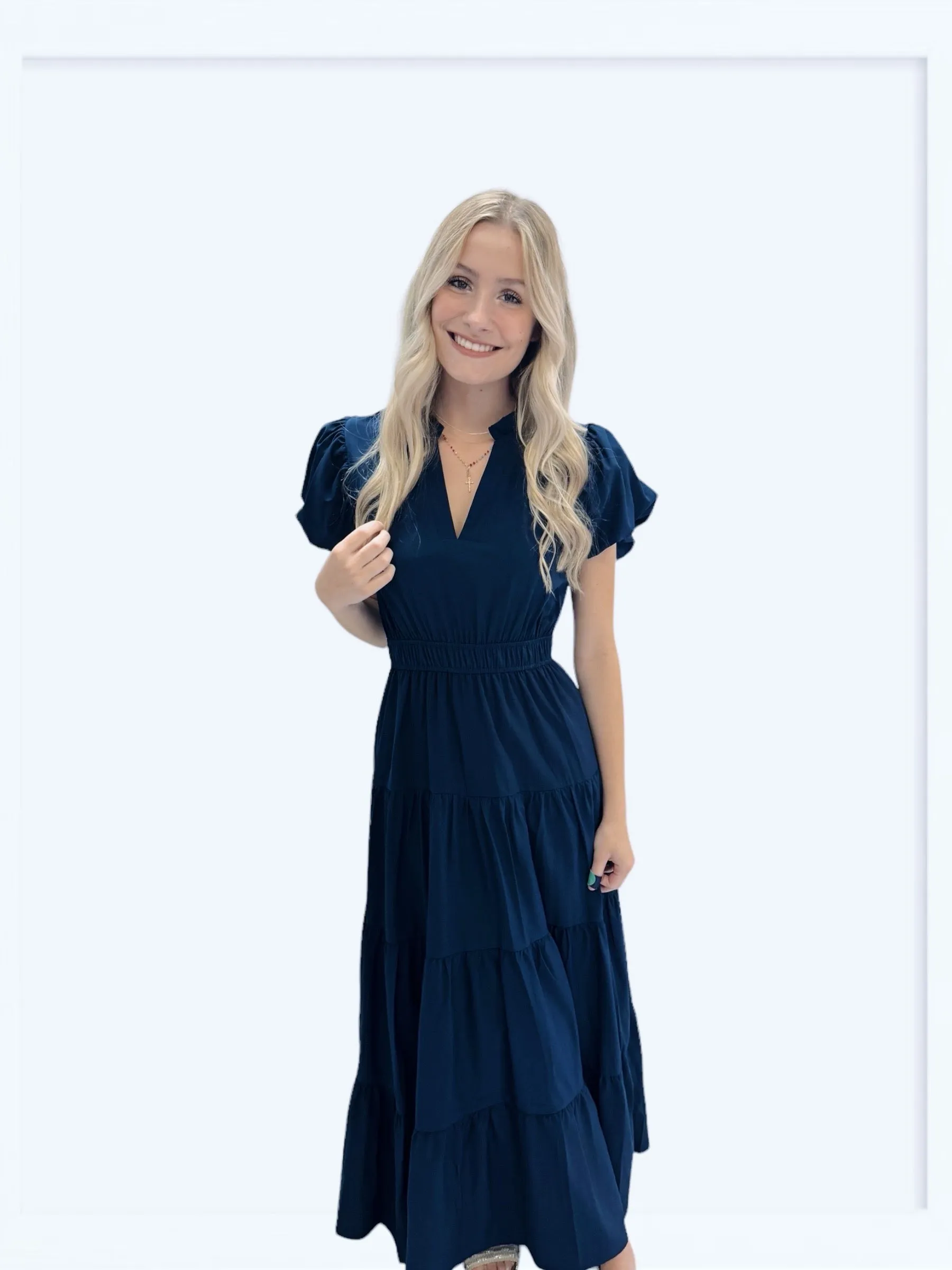 V-Neck Tiered Midi Dress