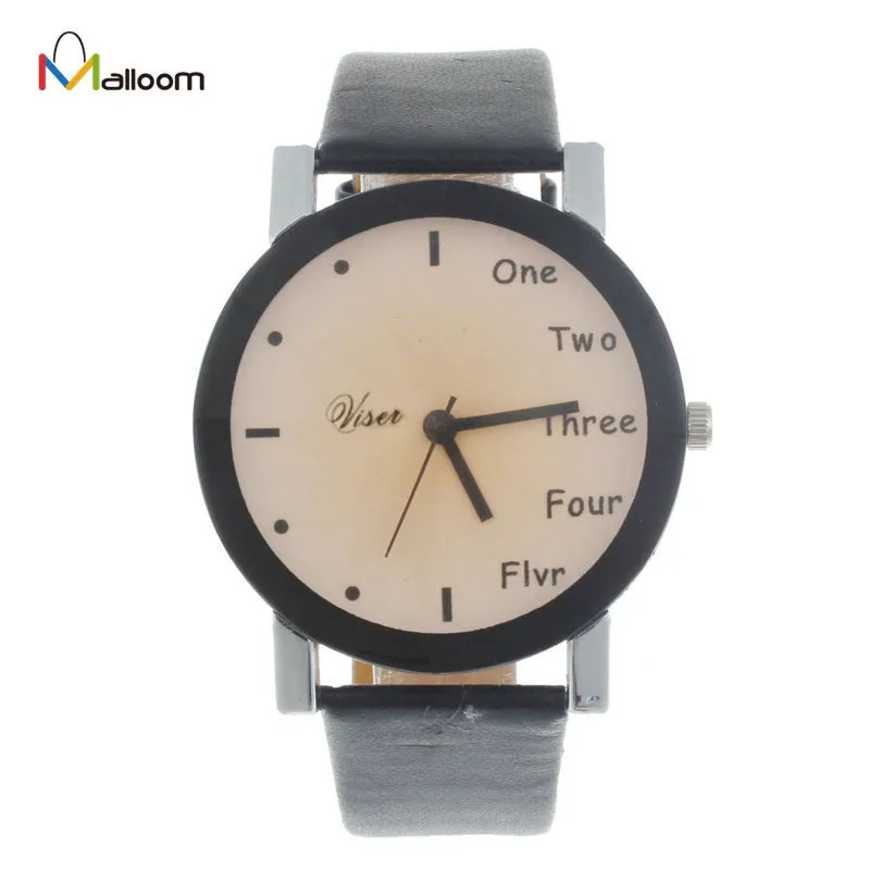 Watch Women Dress Clock Leisure Letters Pattern PU Leather Band Relogio Feminino