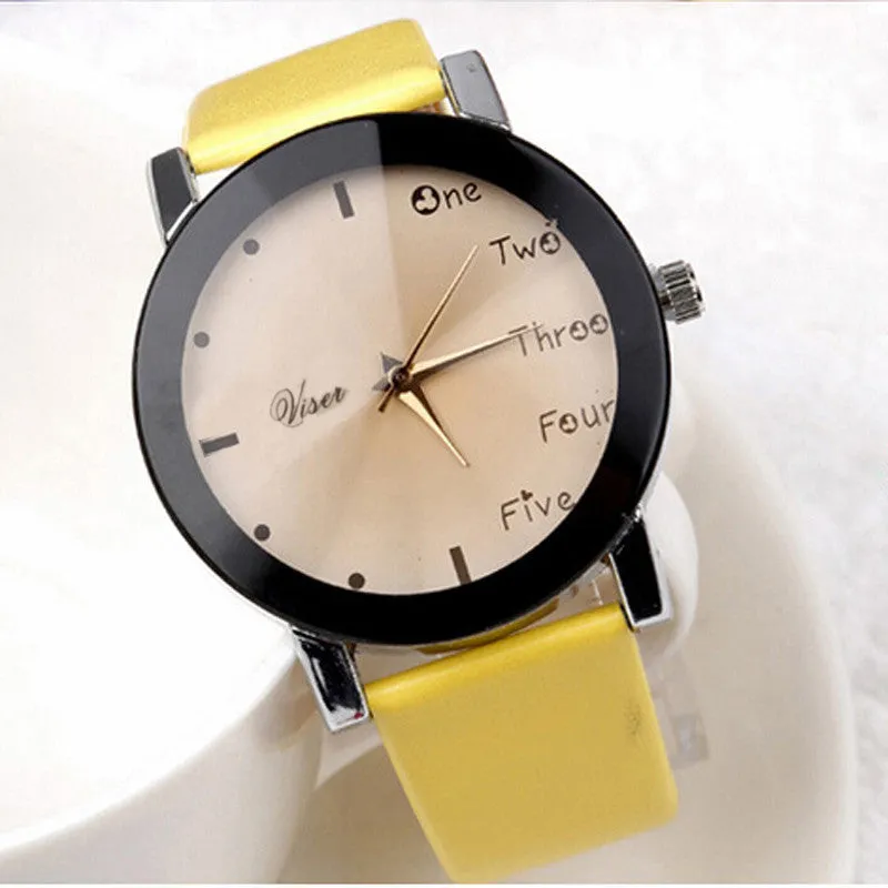 Watch Women Dress Clock Leisure Letters Pattern PU Leather Band Relogio Feminino