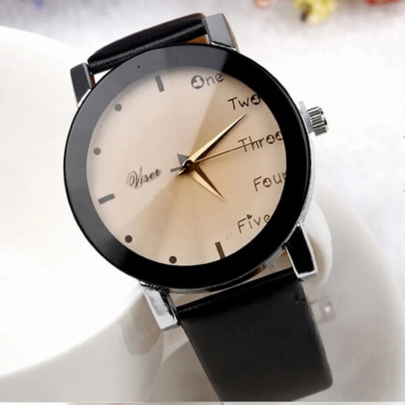 Watch Women Dress Clock Leisure Letters Pattern PU Leather Band Relogio Feminino