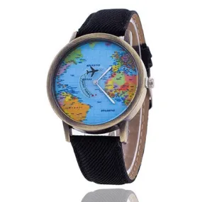 Women Watch Dress Clock World Map Design PU Leather Band Analog Quartz Watch Relogio Feminino