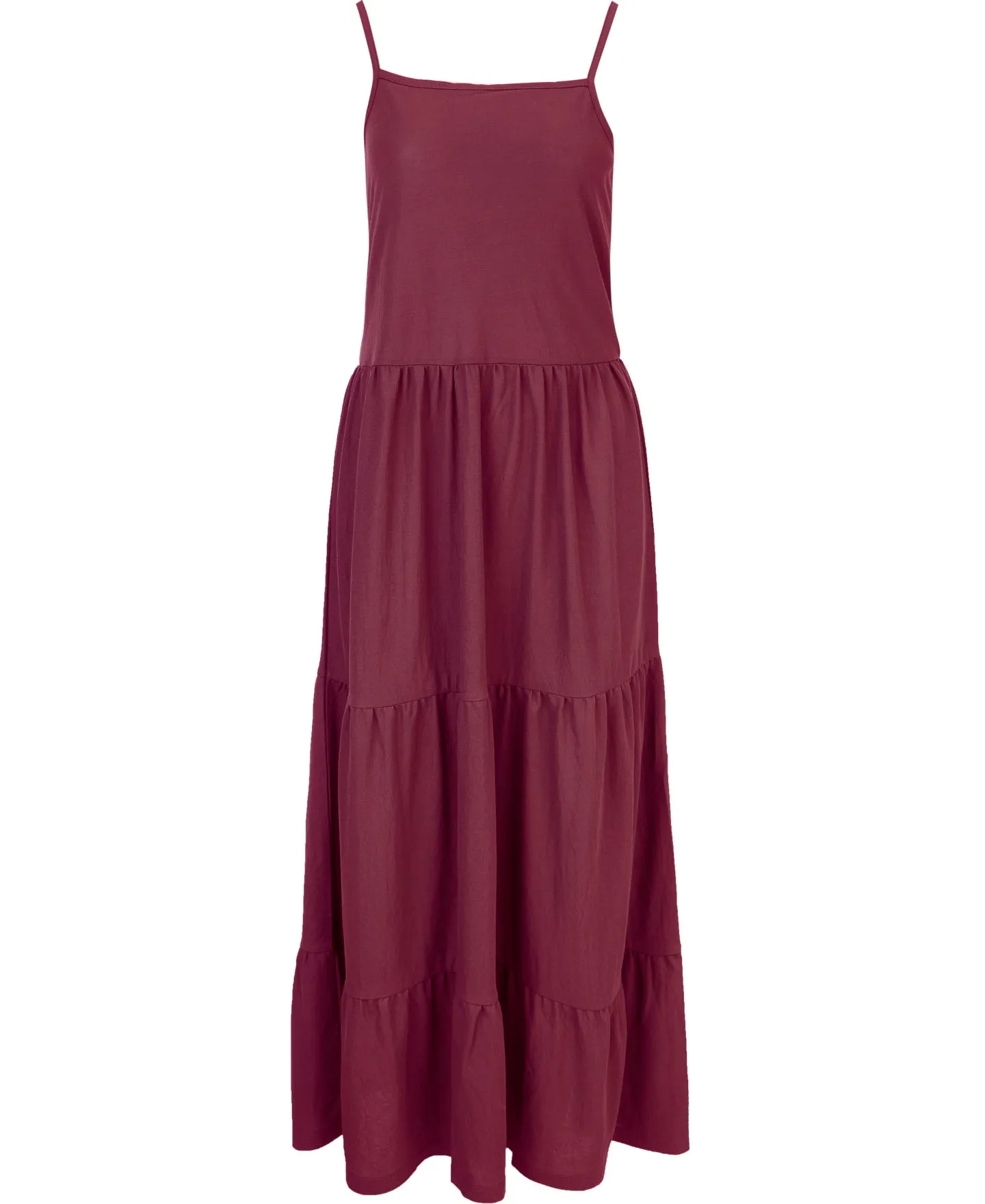 Women's Knit Tiered Midi Dress in Ruby Wine | Postie