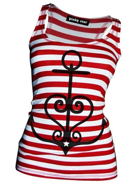 Women's New Anchor Racerback Tank (Red/White)