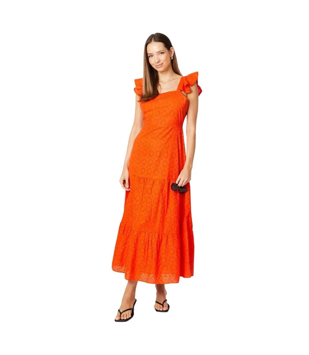 Womens/ladies broderie tiered hem midi dress red Dorothy Perkins