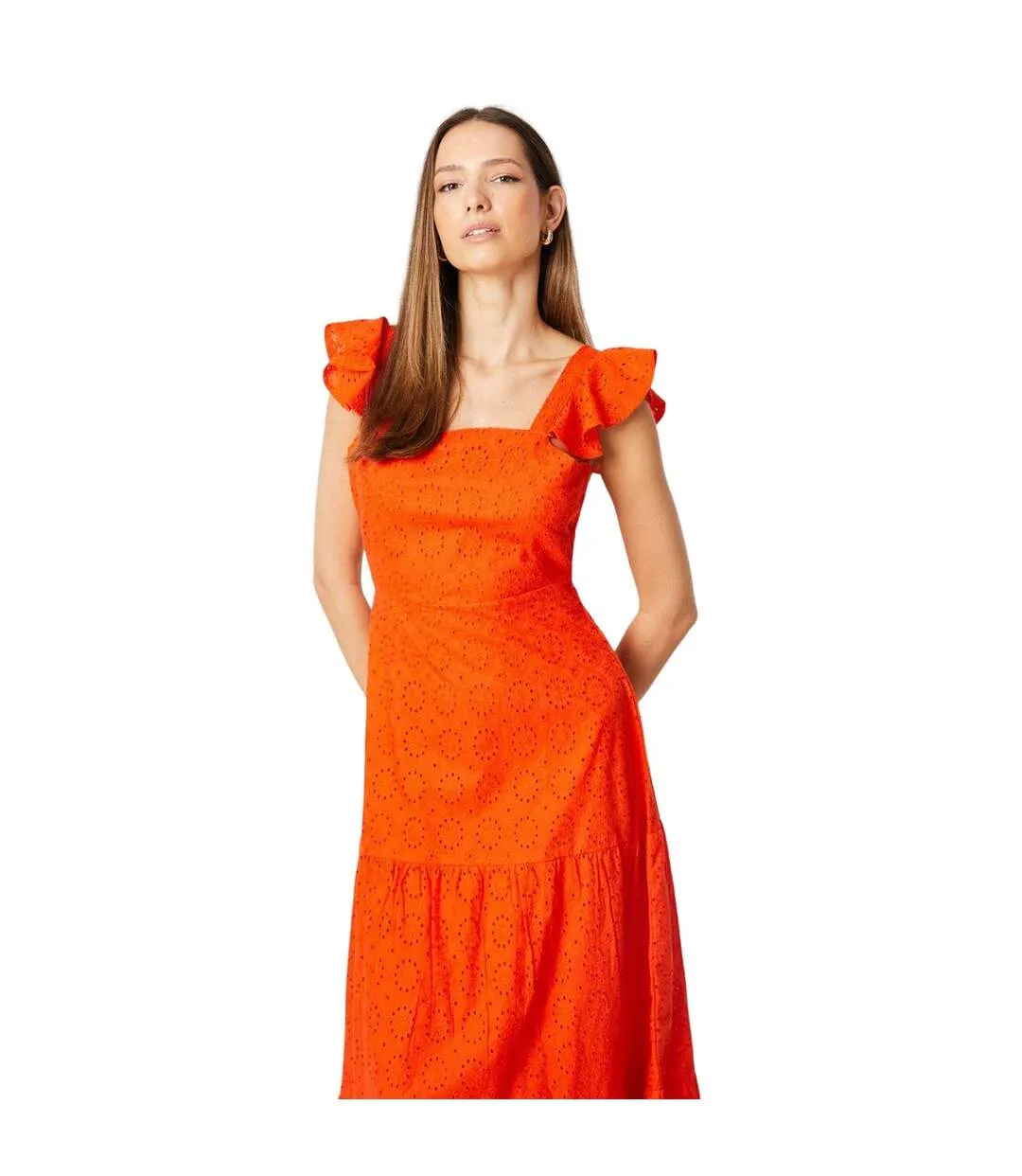 Womens/ladies broderie tiered hem midi dress red Dorothy Perkins