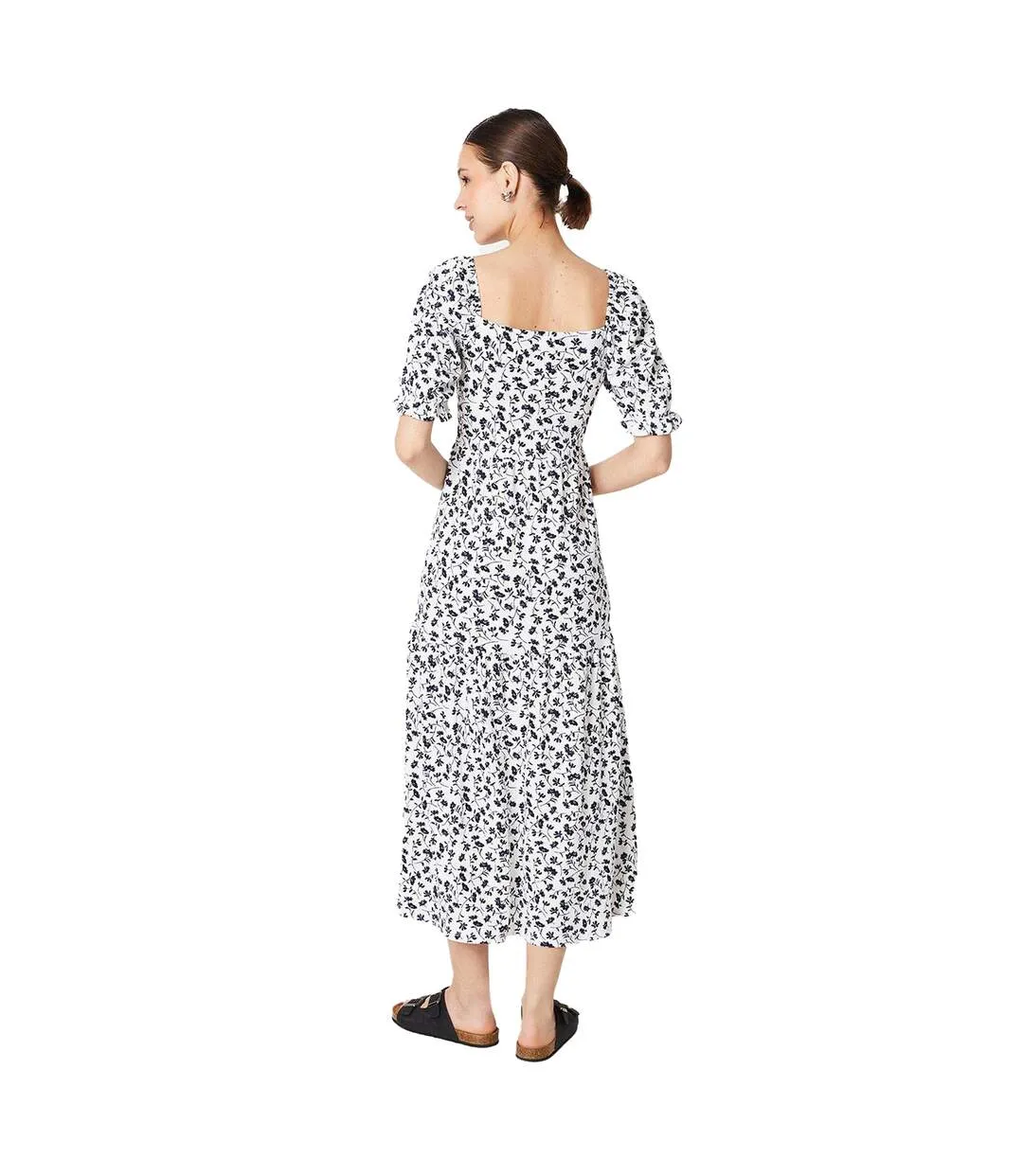 Womens/ladies ditsy print tiered puff sleeve midi dress ivory Dorothy Perkins