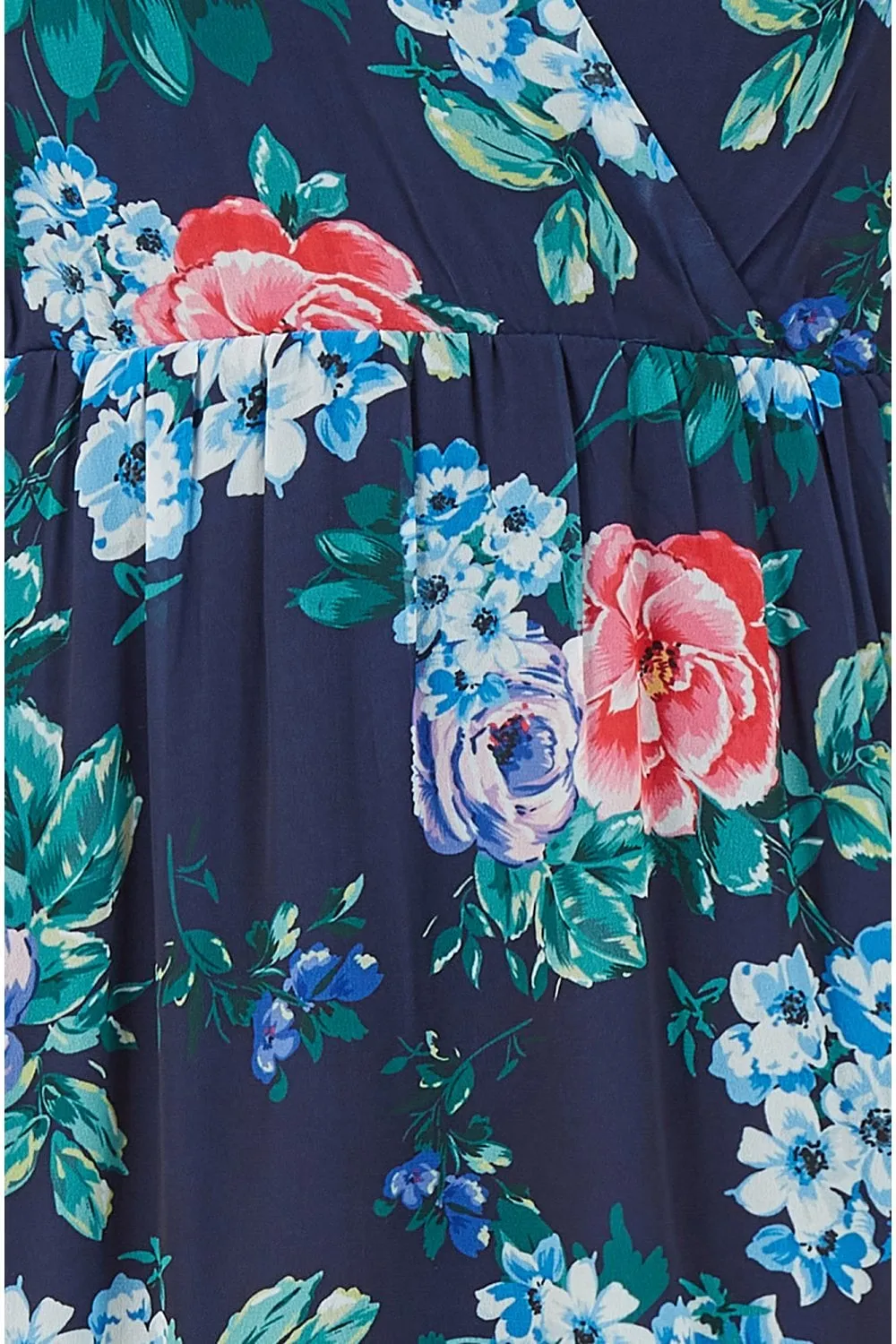 Yumi Navy Floral Wrap Midi Dress With Tiered Hem