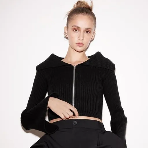 ZARA  |RIBBED KNIT TOP WITH ZIPPER