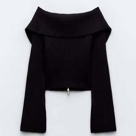 ZARA  |RIBBED KNIT TOP WITH ZIPPER